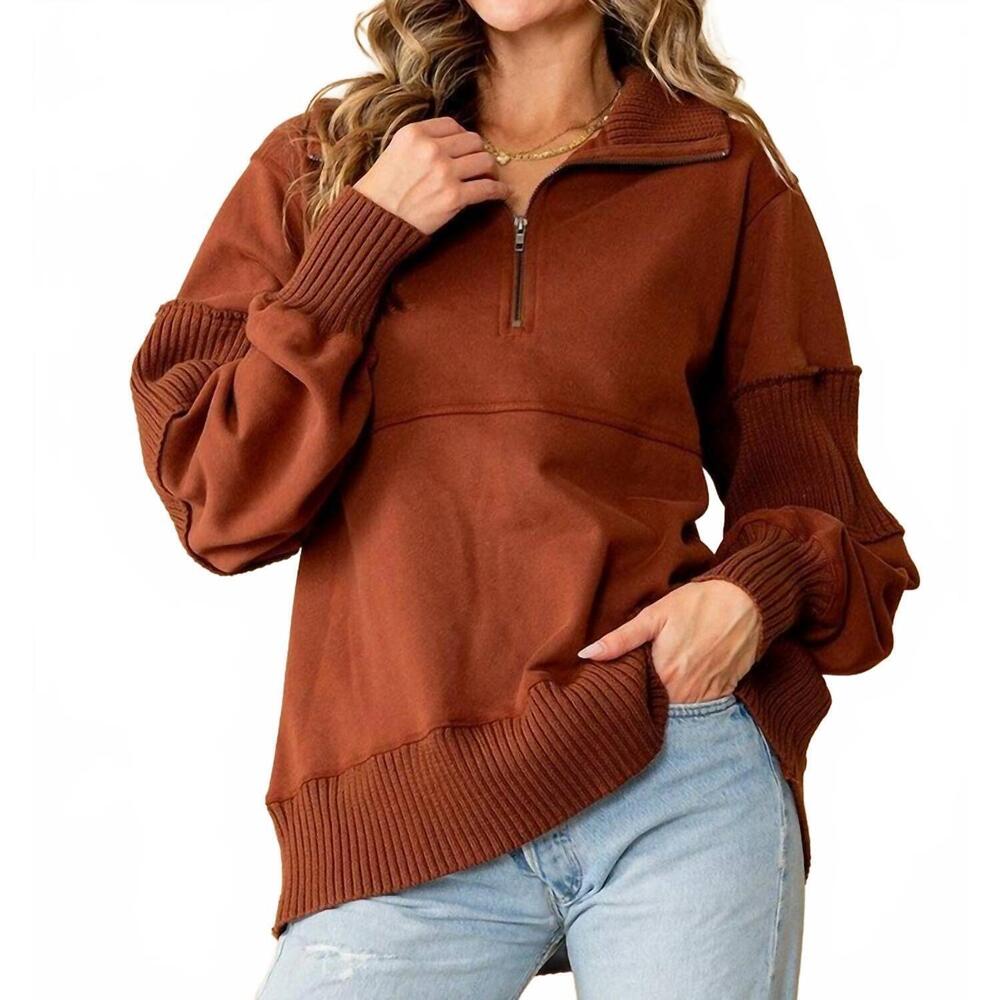 NEW SEW IN LOVE zips pullover in rust brown